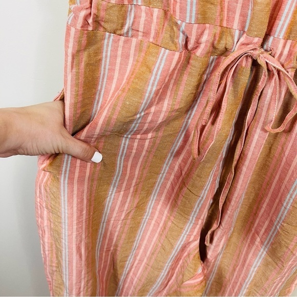 Anthropologie DREW Brown Striped Sleeveless Linen Blend Jogger Jumpsuit - LARGE - Picture 7 of 15